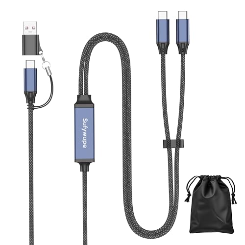 6.6FT 2-in-1 USB C to Dual USB C Cable, 140W Braided USBC Splitter Charging Cord for iPhone 17/17 Pro Max/16 Series,MacBook Air/Pro,and More, USB-A Adapter Included - size: 6.6FT