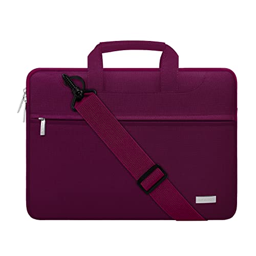 MOSISO Laptop Shoulder Bag, 13.3 inch Laptop Bags | Compatible with MacBook Neo 13/Air, HP Dell ASUS, 13-14 inch Computer Bags Polyester Sleeve Bag with Trolley Sleeve, Burgundy