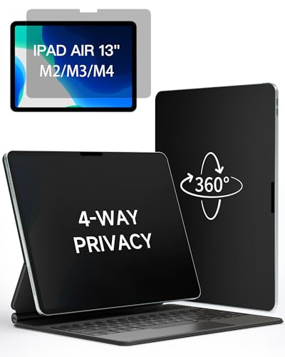 IPROKKO 360° Privacy Matte Screen Protector for iPad Air 13 inch M4/M3/M2 (2026/2025/2024 8th/7th/6th Generation),4 Way Anti Spy Glare Blue Light 13in Tablet Easy Install Screen Protector Filter [Compatible with Apple Pencil & Face ID, Case Friendly] - si