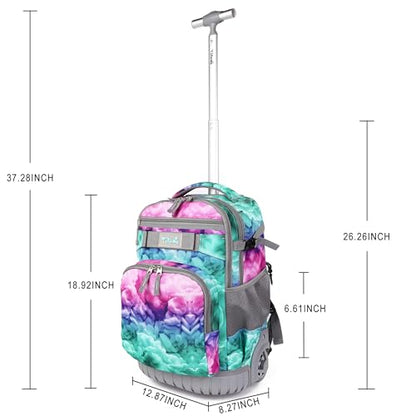 Tilami Rolling Backpack 19 inch with Lunchbox Wheeled Laptop Backpack, Clouds Green - color: Clouds Green