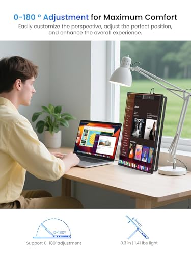 UPERFECT Portable Monitor 15.6", 125% sRGB Ultra-Slim Laptop Monitor with Protective Sleeve, Built-in Adjustment Stand | Speaker | VESA, HDMI USB-C Plug & Play Second Screen for Phone Game Console - size: 15.6-inch