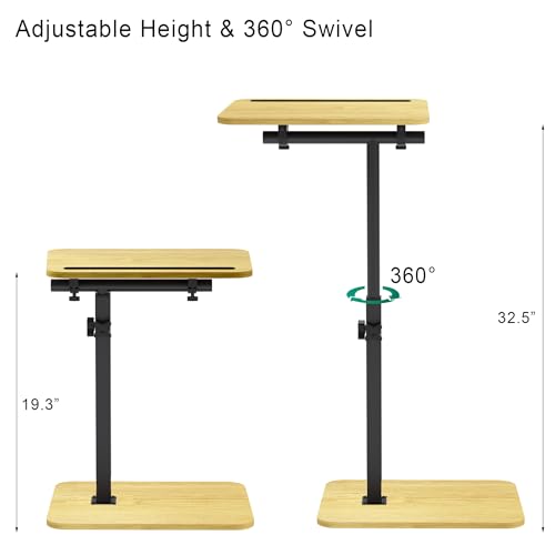 TV Tray Side Table for Sofa - 360° Swivel Adjustable Height Rotating Couch Table C Table End Table Laptop Desk with Phone & Tablet Slot, Perfect for Eating Working Reading, Fits Small Spaces - color: Natural