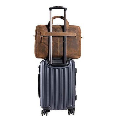 KomalC Leather briefcase 16 inch Laptop Messenger Bag for Men and Women Best Office Satchel Bag - color: Distressed Tan