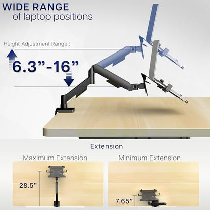VIVO Universal Adjustable 10 to 15.6 inch Laptop Mount for Desk, Single Mechanical Arm VESA Notebook Stand with C-clamp and Grommet Options, Black, STAND-V001O-L
