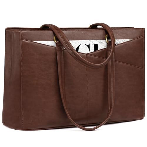 LOVEVOOK Vintage Leather Work Tote - 15.6 Inch Laptop Bag for Women, Waterproof Business Bag & Office Briefcase - color: Brown-laptop Bag, size: 15.6 inch