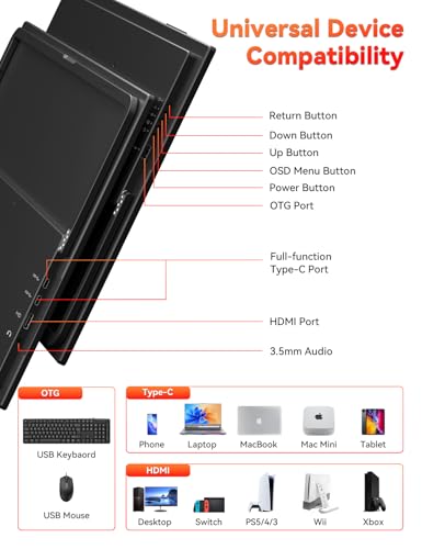 HotYeah Portable Monitor, 18.5" 1080P 100Hz 125% sRGB Travel Laptop Monitor | USB-C HDMI External Computer Display HDR FreeSync w/ Kickstand Speaker, 2nd Screen for Laptop PC Mac Phone Tablet Switch PS5 - size: 18.5-in