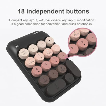 Lomiluskr Cute Wireless Number Keypad with 2.4G USB Receiver, 18 Colorful Round Keys Numpad, Portable Financial Accounting Numeric Keyboard, Suitable for PC, Laptop (Black Gradient) - color: Black Gradient