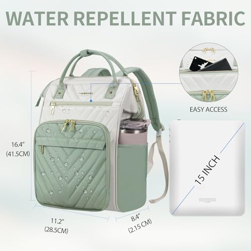 VANKEAN 15.6 Inch Laptop Backpack for Women Large Capacity Waterproof Daypack - color: Beige-light Green, size: 15.6 Inch