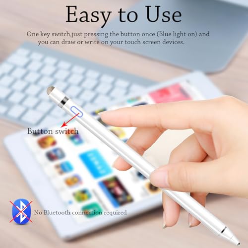 Stylus Pen for iPad, DOGAIN iPad Pencil for Touchscreen with Dual Touch Function, Active Digital Fine Point iPad Pen Compatible with iPad/iPhone/Samsung//iOS/Android/Nintendo switch 2 and More - White - color: White pen with Fiber Cap