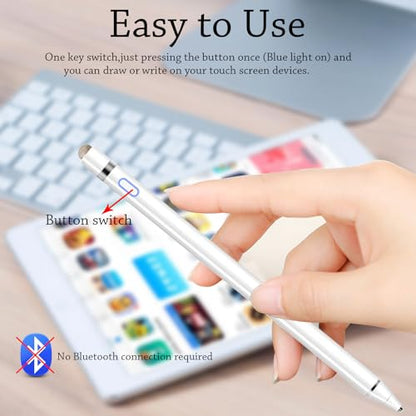 Stylus Pen for iPad, DOGAIN iPad Pencil for Touchscreen with Dual Touch Function, Active Digital Fine Point iPad Pen Compatible with iPad/iPhone/Samsung//iOS/Android/Nintendo switch 2 and More - White - color: White pen with Fiber Cap