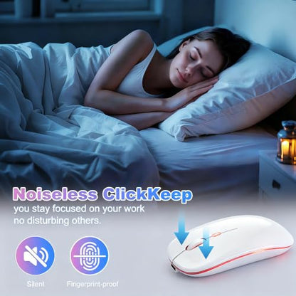 Wireless Bluetooth Mouse Rechargeable Long Lasting Dual Mode - BT 5.2 & 2.4G Silent RGB LED Mice, Slim Portable Ergonomic Mouse for Laptop/PC/Tablet/MacBook/iPad/Apple Devices(White) - color: White