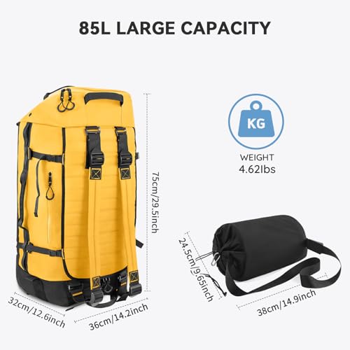 Rolling Duffle Bag with Wheels,86L 30”Carry on Luggage with Wheels,Folding Travel Bag,Duffle Backpack with Separate Shoe Compartment (Yellow) - color: Yellow