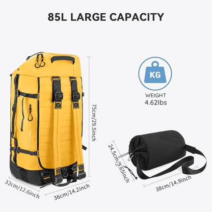 Rolling Duffle Bag with Wheels,86L 30”Carry on Luggage with Wheels,Folding Travel Bag,Duffle Backpack with Separate Shoe Compartment (Yellow) - color: Yellow
