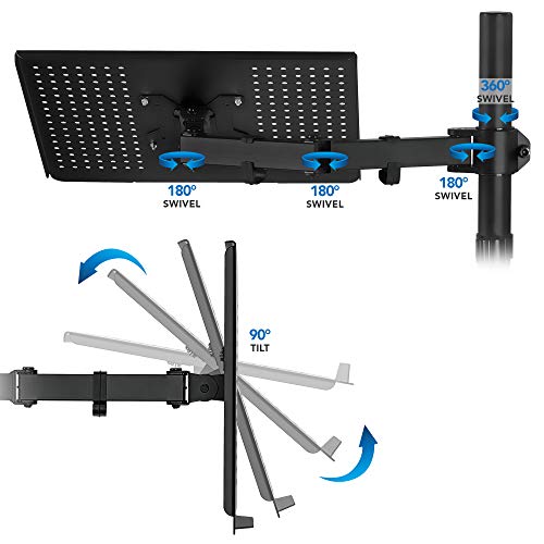 Mount-It! Laptop Desk Mount with Pole, Height Adjustable Laptop Stand Mount for Desk with Vented Tray, Full Motion Laptop Arm for 11–17 Inch Laptops, 22 lb Capacity, Clamp or Grommet Base