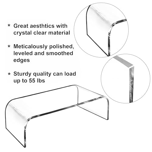 AMT Acrylic Laptop Monitor Stand & Computer Riser with Cat Keyboard Protector, Space-Saving Design, Extra Storage, Clear Shelf - Ideal for Monitors, Laptops, Printers, Desktop Decor