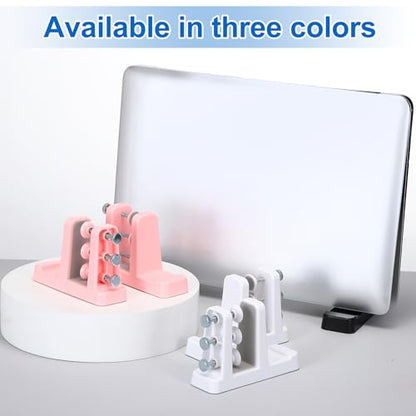 PATIKIL 2-in-1 Vertical Laptop Stand, 4 Pcs Adjustable ABS Notebook Holder Space-Saving Vertical Stand Notebook Dock with Non-Slip Rubber for Home Office Desktop Storage Keyboard, Pink - color: Pink