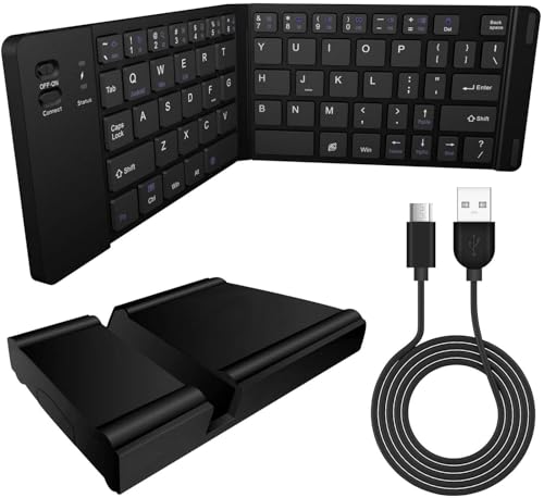 Wireless Bluetooth Keyboard Compatible with Verizon Wireless Ellipsis 8 Built-in Phone Holder/Stand-Ultra Slim Folding Rechargeable Full Size Keyboard!