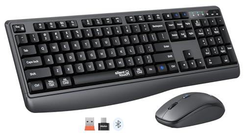 MEETION Wireless Keyboard Mouse Combo, Silent Full-Size Design, Black | Quiet keyboard with wireless optical mouse, adjustable DPI control, ideal for work, home use and multiple computer setups - color: Multi Black