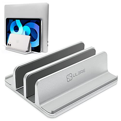 Vertical Laptop Stand for Desk Metal Heavy Duty, 4 Slots Adjustable 4in1 Vertical MacBook Stand Rack Pro Holder Compatible w' All Surface Dell Samsung HP Chromebook Upto 17.5' - Sliver
