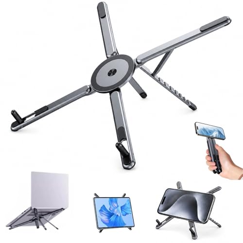 3-in-1 Magnetic Foldable Laptop Stand,Portable Laptop Stand,8-Level Height & Angle 3 in 1 Computer Riser for Phone, Tablet and Laptop for Desk, Home & Travel, Black