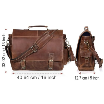 Leather Messenger Bag for Men and Women, Leather Briefcase with Laptop Bag, Shoulder Bag, Office with Adjustable Strap - color: Light Brown
