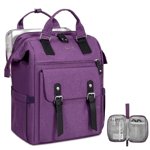 LOVEVOOK Laptop Backpack, Travel Bag with 17.3 inch Laptop Compartment, Water Resistant Teacher Nurse Doctor Work Bag, Anti-theft Daypack, Purple Black - color: Purple Black, size: 17.3 Inch Upgrade