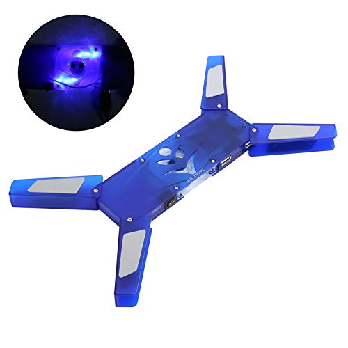 Laptop Cooling Pad Fan, Blue | Transparent Single Blue LED Light, 2.0 USB HUB, Portable Foldable DR-2008H, Sturdy Durable ABS Material