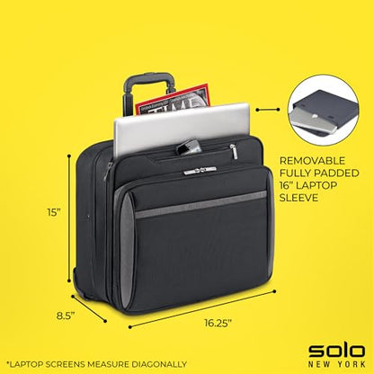 Solo New York Rolling Case with Wheels - Roller Laptop Bag, Wheeled Briefcase for Women & Men, Carry On Size for Travel, Fits 16" Computer - West Side, Black