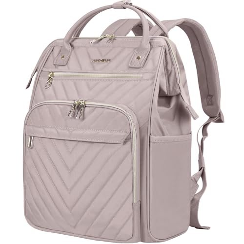 VANKEAN 17 Inch Laptop Backpack for Women Large Capacity Waterproof Daypack - color: Quilted Light Dusty Pink/Grey Purple, size: 17.3 Inch