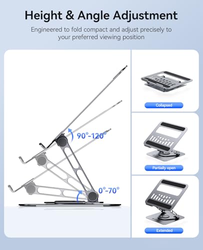 ORICO Adjustable Laptop Stand for Desk, 360° Rotating Base, Foldable Aluminum Alloy Computer Stand with Ventilated Design, Compatible with MacBook Neo/Air/Pro, Dell, XPS, HP up to 17'' - ST12, Gray - color: Gray