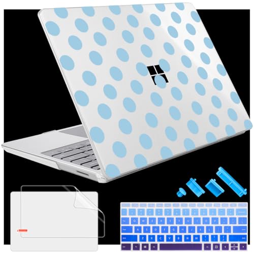 Case for Surface Laptop 5/4/3 13.5", Blue Polka Dots | Hard Shell Case with Keyboard Cover & Screen Protector. Fits Surface Laptop 5/4/3 13.5" Metal Palm Rest Models 1951/1868. - color: Blue Polka Dots