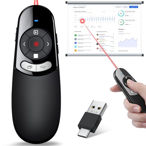 2 in 1 Type C USB Presentation Clicker Red Light, Wireless Presenter Remote PPT Clicker for Computer Presentations, Slide Advancer for Mac Laptop - color: Red Light-2in1 USB C