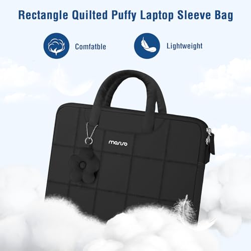 MOSISO Laptop Case 16 inch, 15-15.6 inch Puffy Laptop Sleeve Compatible with MacBook Pro 16 M5 M4 M3 M2 M1,HP Acer Dell Lenovo Notebook,Rectangle Quilted Bag with Handle&Flower Pendant, Black - color: Black, size: 16 inch