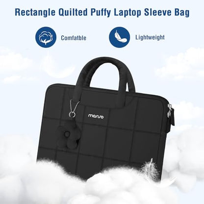 MOSISO Laptop Case 16 inch, 15-15.6 inch Puffy Laptop Sleeve Compatible with MacBook Pro 16 M5 M4 M3 M2 M1,HP Acer Dell Lenovo Notebook,Rectangle Quilted Bag with Handle&Flower Pendant, Black - color: Black, size: 16 inch