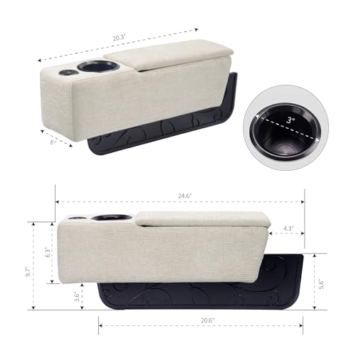 Multifunctional Sofa Armrest, Couch Armrest with Wireless Charge Stand, Removable Couch Caddy with Storage,Including LED Reading Light - color: Almond, size: Fabric-1 CUP