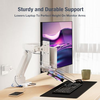 AVLT Laptop & Monitor Arm Desk Mount for 17-38" Screens, USB-C Dock - White | Supports flat/curved screens up to 22 lbs each. 12-17" laptop tray, 7-in-1 USB-C dock, HDMI 4K60, Ethernet and 100W PD - color: White