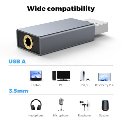 2 Pack USB to 3.5mm Jack Audio Adapter,USB to 3.5mm TRRS Female Headset | External Stereo Sound Card,for PS4/PS5/Headphone/Mac/Linux/Laptop/Desktops/Docking Station