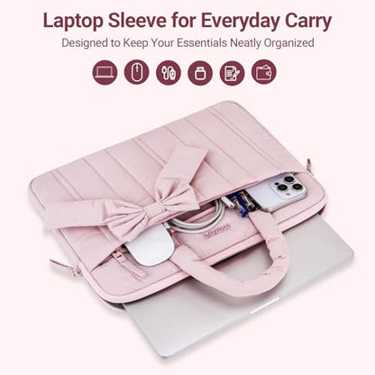 MOSISO Laptop Case 16 inch, 15-15.6 inch Puffy Laptop Sleeve Compatible with MacBook Pro 16 M5 M4 M3 M2 M1, HP Acer Dell Lenovo ASUS Notebook, Rectangle Quilted Carrying Bag with Bow&Handle, Pink - color: Pink, size: 16 inch