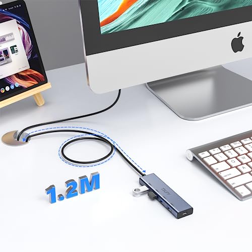 USB 3.0 HUB, TSUPY USB Splitter with 5 USB Ports and 4ft Extended Cable,Ultra-Slim Aluminium Data Hub Multi USB 3.0 Adapter HUB Compatible for Laptop,MacBook,PC, Printer, Mobile HDD and More - size: 5Gbps 5 USB 3.0 Ports Aluminium