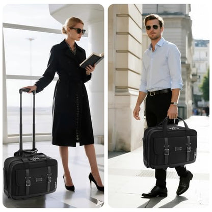 Rolling Laptop Bag, Briefcase for Men and Women, 16 Inch Computer Bag with Wheels Underseat Carry on Luggage, Laptop Briefcase Case for Work, Travel, College Teacher, Mobile Office Bag, Black - color: Black