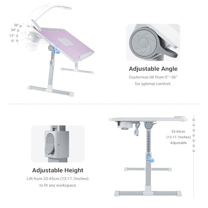 iXTRA Adjustable Laptop Lap Desk with Cooling Fan USB Light for Adults - color: Purple,70x45cm