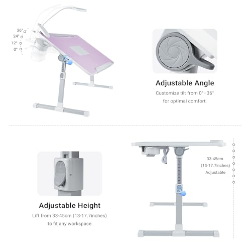 Adjustable Laptop Lap Desk with Cooling Fan USB Light for Adults - color: Purple,70x45cm