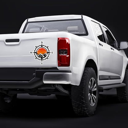 Compass Trees Mountain Sunset Sticker for Car Vinyl Decal Truck Window Bumper Motorcycle Stickers (12" x 12") - size: 12" x 12"