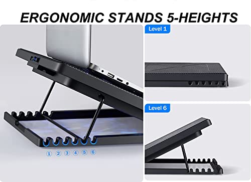 Laptop Cooling Pad 17inch 15.6 14 13 12inch Gaming Cooler Pad Chill Mat 5 Quiet Fans LED Lights and 2 USB 2.0 Ports Adjustable Mounts Laptop Stand Height Angle - color: Gaming 5Fan 12-17inch