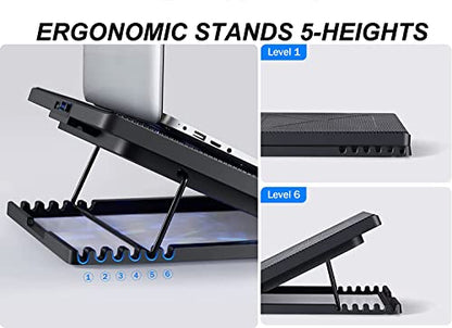 Laptop Cooling Pad 17inch 15.6 14 13 12inch Gaming Cooler Pad Chill Mat 5 Quiet Fans LED Lights and 2 USB 2.0 Ports Adjustable Mounts Laptop Stand Height Angle - color: Gaming 5Fan 12-17inch