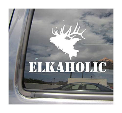 Elkaholic Elk Hunting Hunter - Cars Trucks Moped Helmet Hard Hat Auto Automotive Craft Laptop Vinyl Decal Store Window Wall Sticker 01064