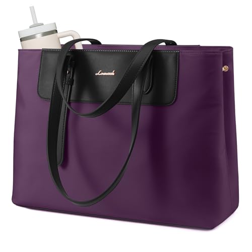 LOVEVOOK Laptop Tote Bag for Women 15.6 Inch, Water-Resistant Work Tote Bag Large Capacity Computer Bag Briefcase Handbag - color: Purple, size: 15.6Inch