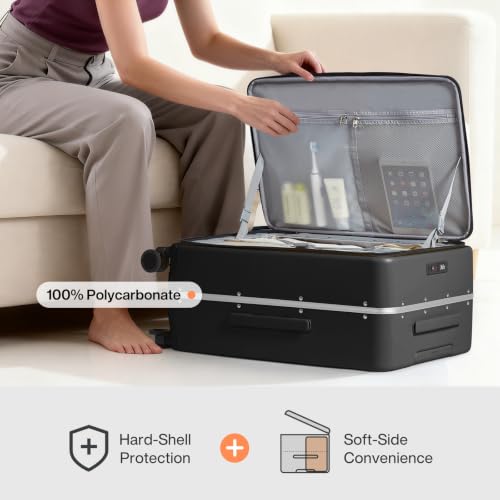 mixi 20 Inch Carry On Luggage 22x14x9 Airline Approved PC Hard Shell Suitcase Top Opening Aluminum Frame Travel Suitcases with Wheels, Blcak - color: Black, size: 20 Inch