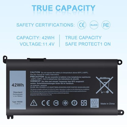 YRDD6 Battery Compatible with Dell Inspiron 3493 3583 3584 3593 5485 5481 5482 5491 5493 5593 3582 5585 5590 5591 5594 5598 7586 3793 5480 3310 2-in-1 3501 5584 Vostro 3491 5581 5481 5490 5590 - size: YRDD6
