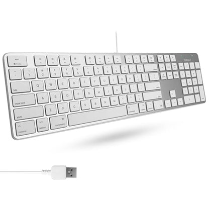Macally Ultra-Slim USB Wired Keyboard with Number Keypad for Apple Mac Pro, MacBook Pro/Air, iMac, Mac Mini, Laptop Computers, Windows Desktop PC Laptops, Silver (SLIMKEYPROA) - color: Silver Aluminum